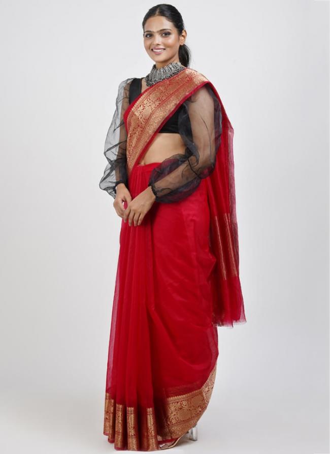 Soft Organza Red Traditional Wear Weaving Saree